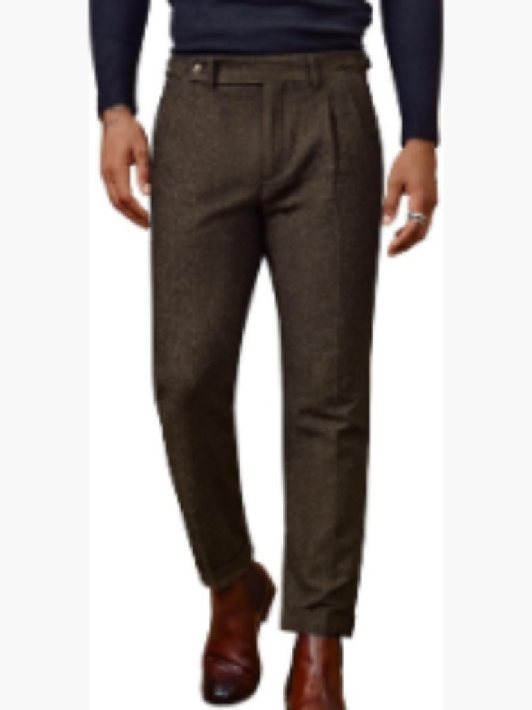 Vintage Tweed Herringbone Pleated Trousers Dress Pants